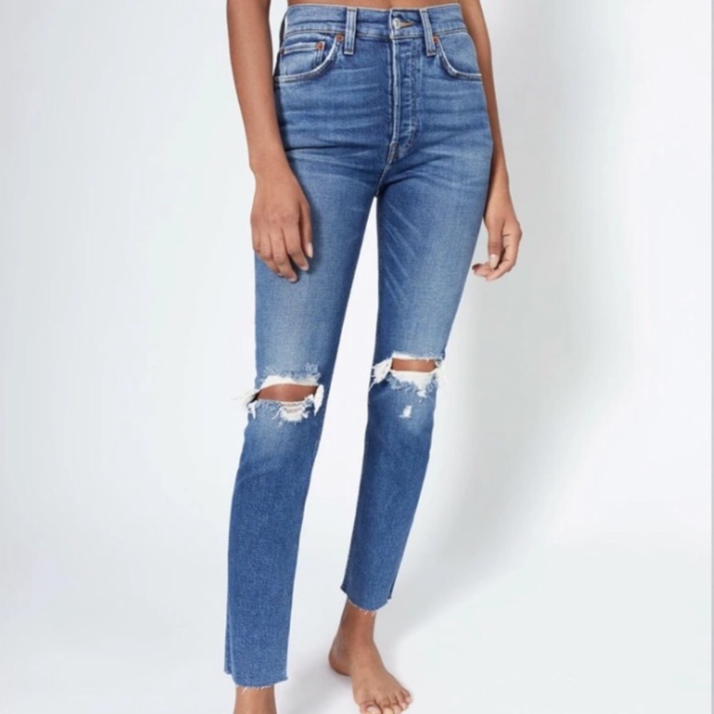 RE/Done Comfort Stretch Highrise Ankle Crop In Dusk Destroy